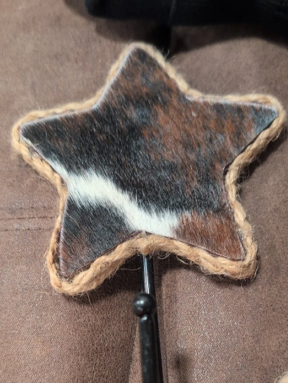 Set of 3 Rustic Star Wall Hooks - Brown Hide